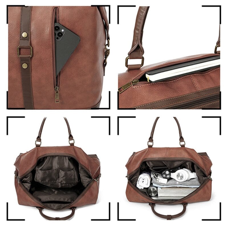 Sac de Voyage Rétro pour Homme - Grand Format Marron Foncé – vue 3 – Yokabag