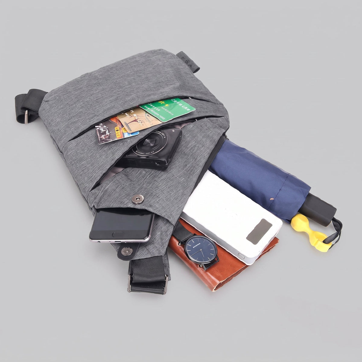 Sac de Voyage Poitrine Homme Sécurisé en Nylon Gris (Droite) – vue 3 – Yokabag