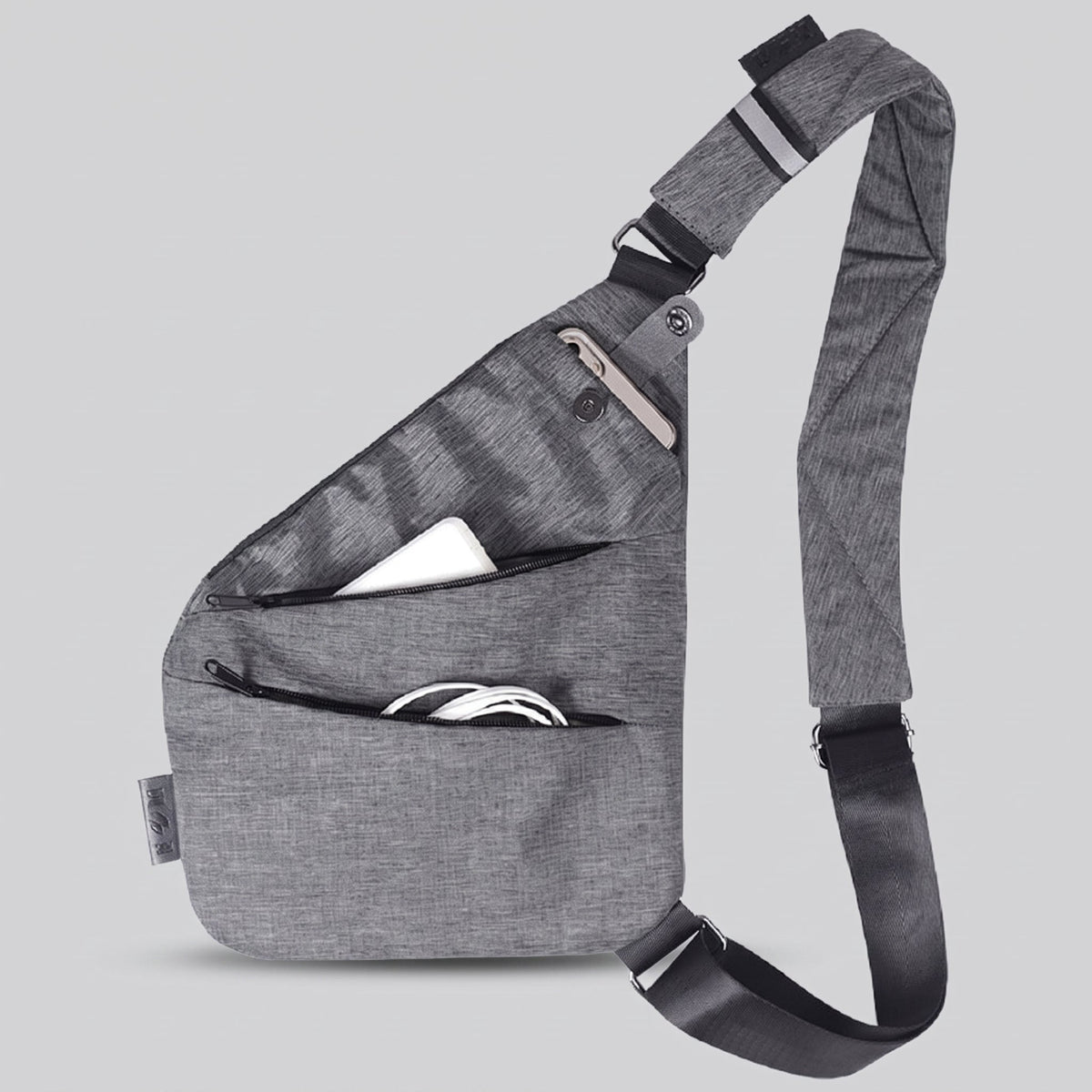 Sac de Voyage Poitrine Homme Sécurisé en Nylon Gris (Gauche) – vue 4 – Yokabag