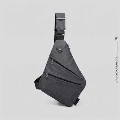 Sac de Voyage Poitrine Homme Sécurisé en Nylon Anthracite (Gauche) – vue 2 – Yokabag