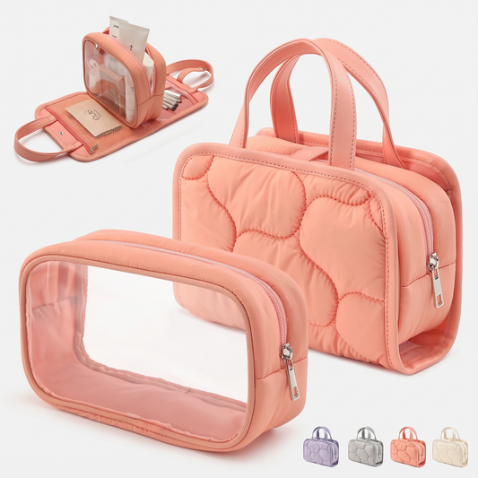 Trousse de Toilette Femme Matelassée 2-en-1 pour Voyage