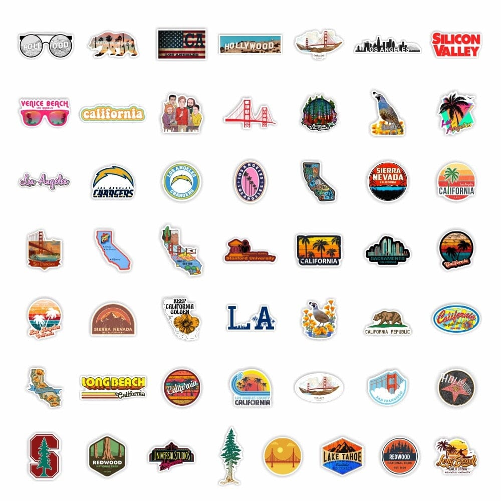 Stickers USA California (Pack de 50) Explorez le monde – vue 3 – Yokabag