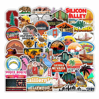 Stickers USA California (Pack de 50) Explorez le monde – vue 2 – Yokabag