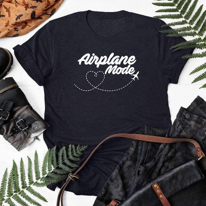 T-Shirt Femme Avion Mode Voyage Noir – vue 4 – Yokabag
