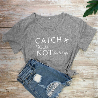 T-Shirt Destination Avion Femme - Catch Flights Not Feelings Rose – vue 5 – Yokabag