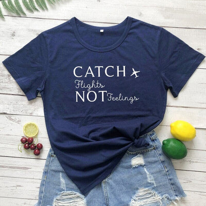 T-Shirt Destination Avion Femme - Catch Flights Not Feelings Rose – vue 6 – Yokabag