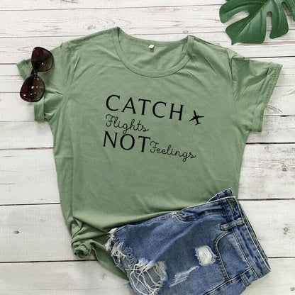 T-Shirt Destination Avion Femme - Catch Flights Not Feelings Jaune – vue 9 – Yokabag