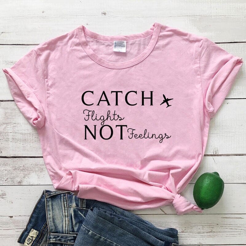 T-Shirt Destination Avion Femme - Catch Flights Not Feelings Jaune – vue 8 – Yokabag