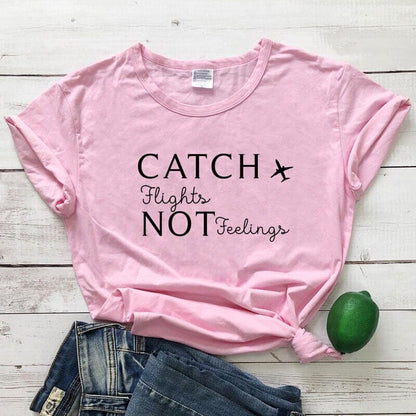 T-Shirt Destination Avion Femme - Catch Flights Not Feelings Jaune – vue 8 – Yokabag