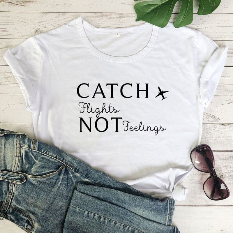 T-Shirt Destination Avion Femme - Catch Flights Not Feelings Jaune – vue 7 – Yokabag