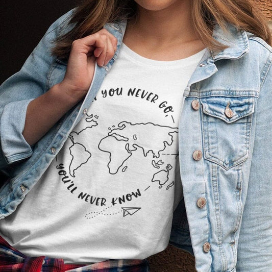 T-Shirt Voyage Femme - If You Never Go, You'll Never Know Rose – vue 2 – Yokabag