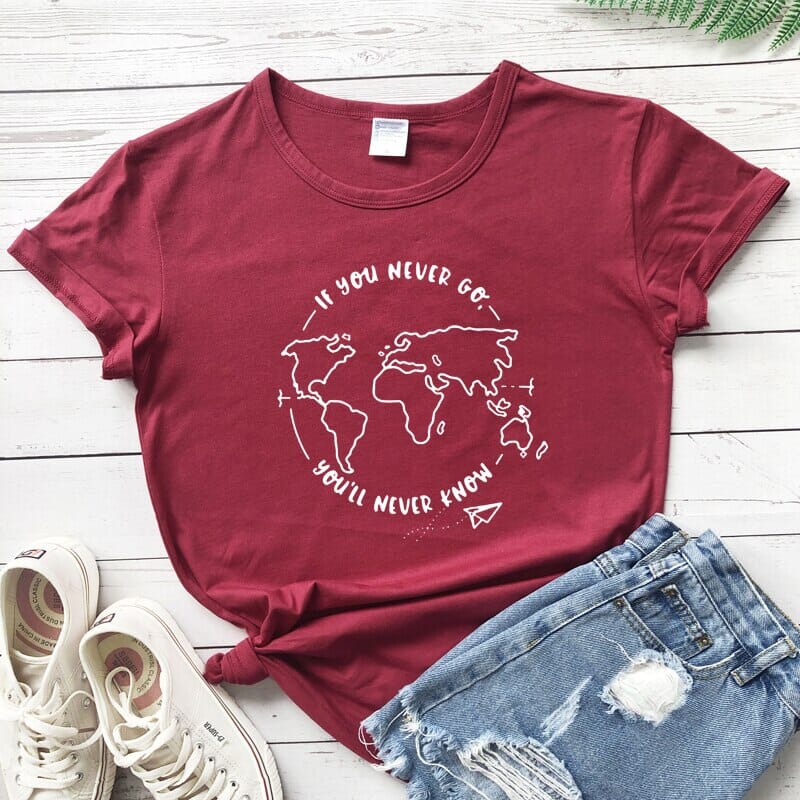 T-Shirt Voyage Femme - If You Never Go, You'll Never Know Pêche – vue 12 – Yokabag