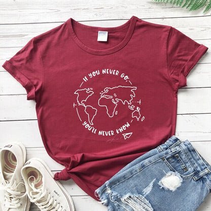 T-Shirt Voyage Femme - If You Never Go, You'll Never Know Pêche – vue 12 – Yokabag
