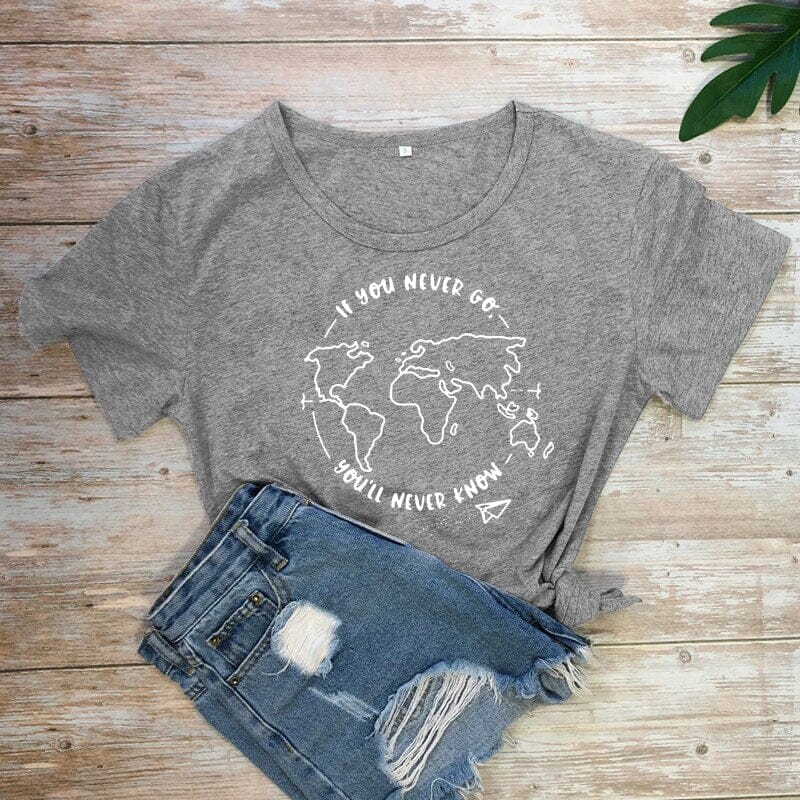 T-Shirt Voyage Femme - If You Never Go, You'll Never Know Pêche – vue 11 – Yokabag