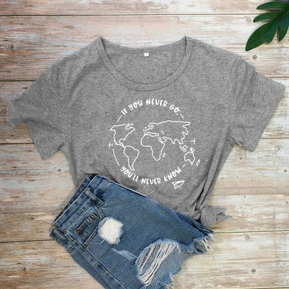 T-Shirt Voyage Femme - If You Never Go, You'll Never Know Pêche – vue 11 – Yokabag