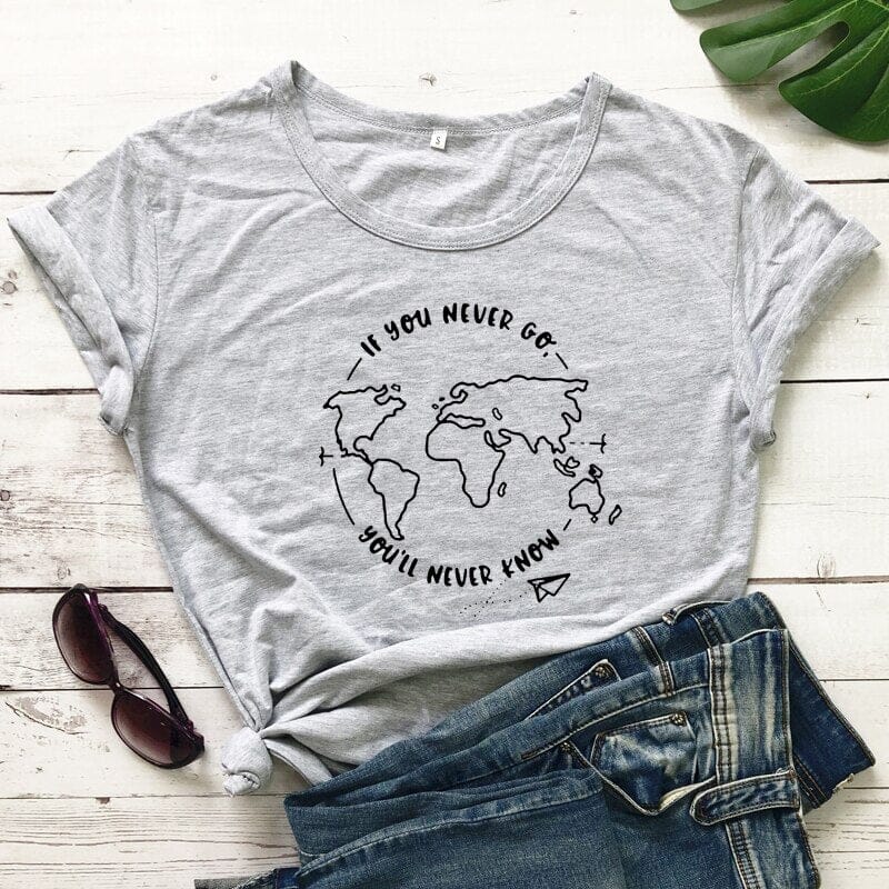 T-Shirt Voyage Femme - If You Never Go, You'll Never Know Pêche – vue 9 – Yokabag