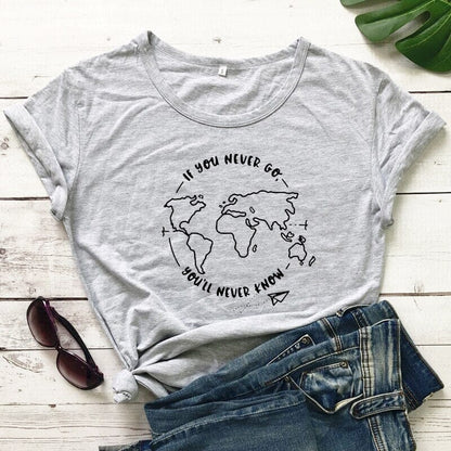 T-Shirt Voyage Femme - If You Never Go, You'll Never Know Pêche – vue 9 – Yokabag