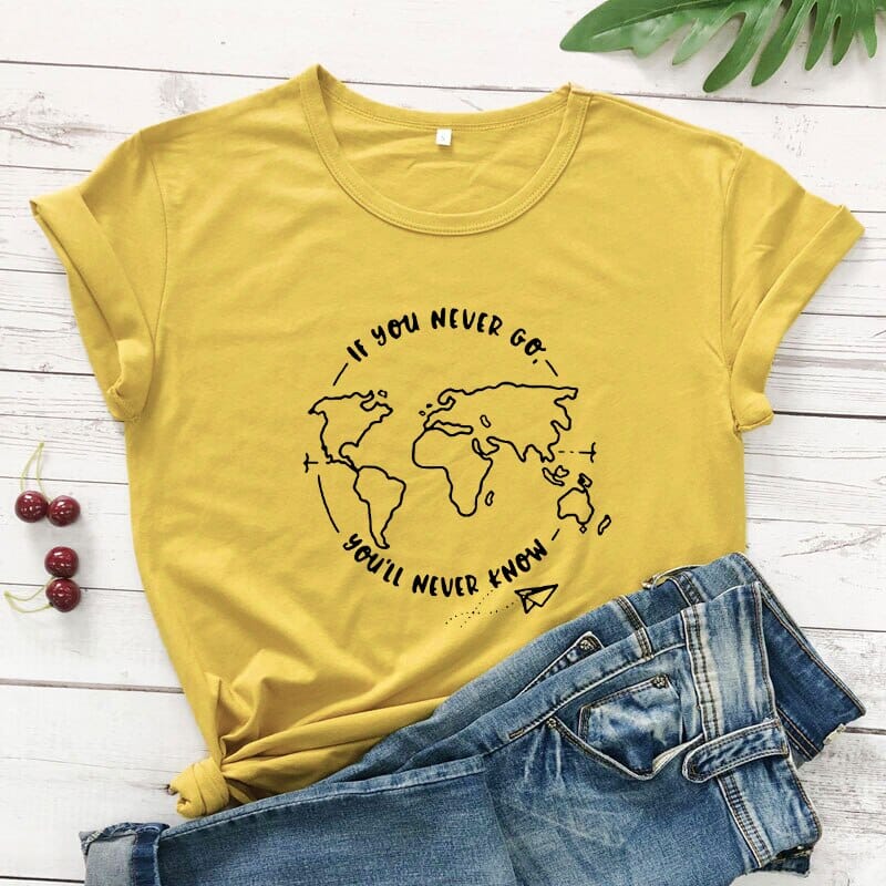 T-Shirt Voyage Femme - If You Never Go, You'll Never Know Rose – vue 4 – Yokabag