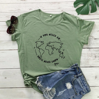 T-Shirt Voyage Femme - If You Never Go, You'll Never Know Pêche – vue 8 – Yokabag
