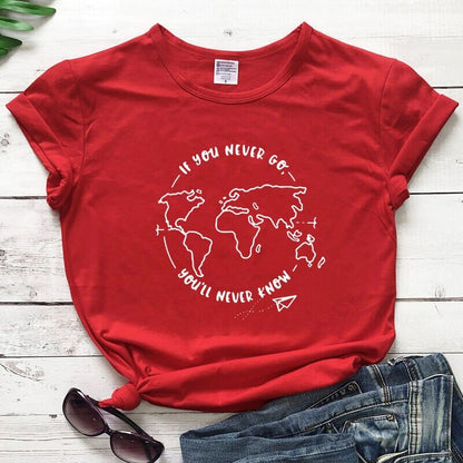 T-Shirt Voyage Femme - If You Never Go, You'll Never Know Pêche – vue 7 – Yokabag