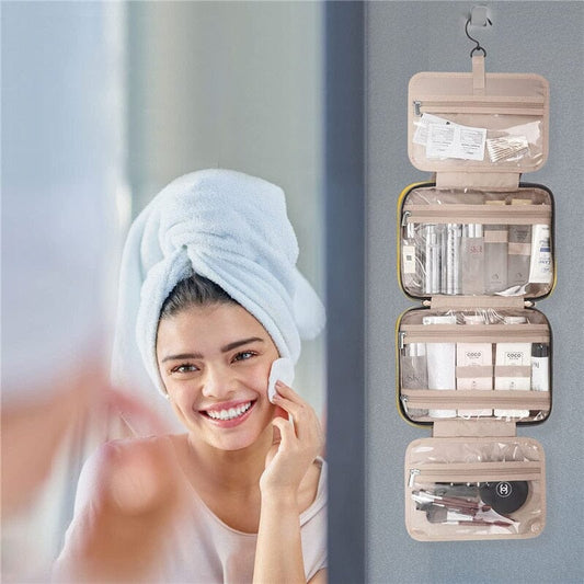 Trousse de Toilette de Voyage Femme à Suspendre en Tissus Rose – vue 2 – Yokabag