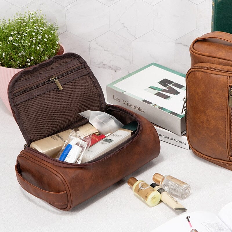 Trousse de Toilette Voyage Vintage Homme & Femme Camel – vue 2 – Yokabag