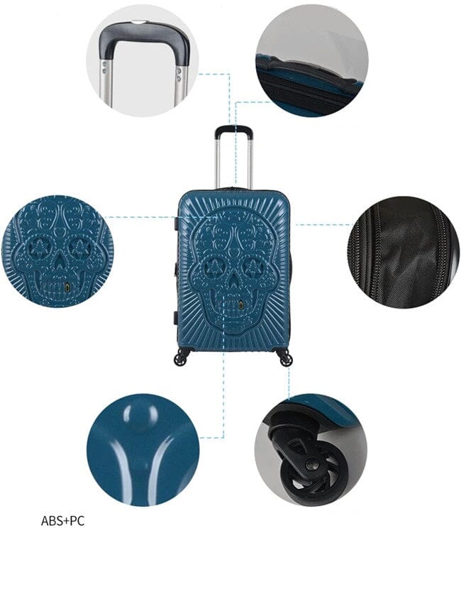 Valise Tête de Mort Mexicaine Rigide Relief - Bleu 75 x 50 x 32 cm – vue 3 – Yokabag